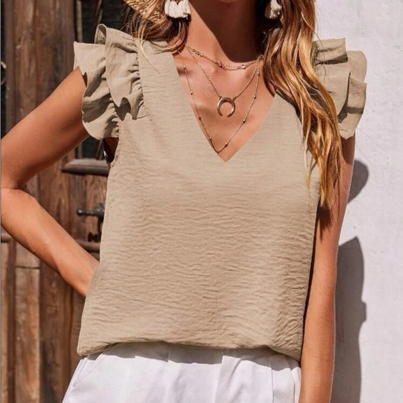 Classic Elegant Ruffle Trim V Neck Top Blouse Shirt - Picture 3 of 4